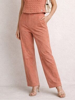 Chanel Vintage 1999 Salmon Pink Suede Goat Skin Pants FR 40 Rare